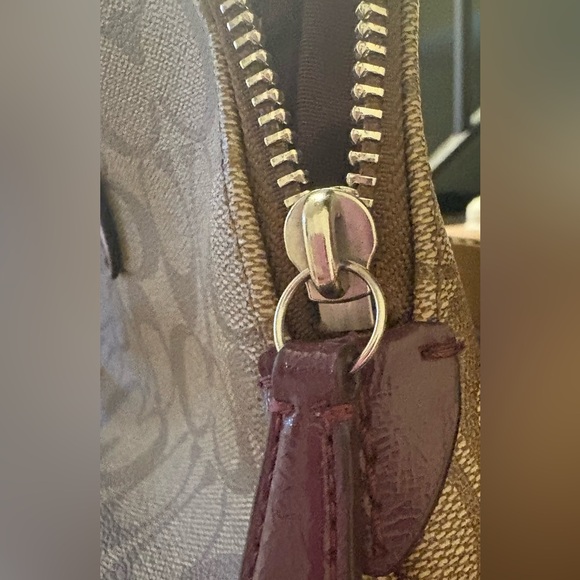 Coach Domed Satchel Handbag Style 24606 Beige w/Logo - Plum Trim & Interior - Picture 8 of 16